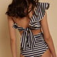 Striped Print Ruffle Split Swimsuit