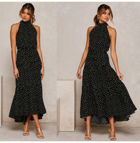 Polka Dot Printed Lace Dress Long Dress for Women