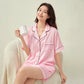 Women's Ice Silk Embroidered Short-Sleeved Pajama Set Shorts Included Striped Design Popular Homewear For Influencers In Summer