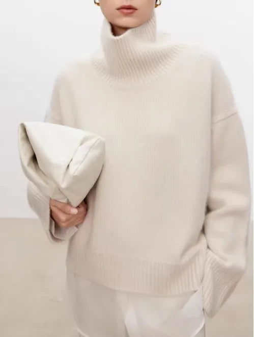 Thickened turtleneck 100% pure cashmere sweater women's loose lazy knit silhouette sweater European products