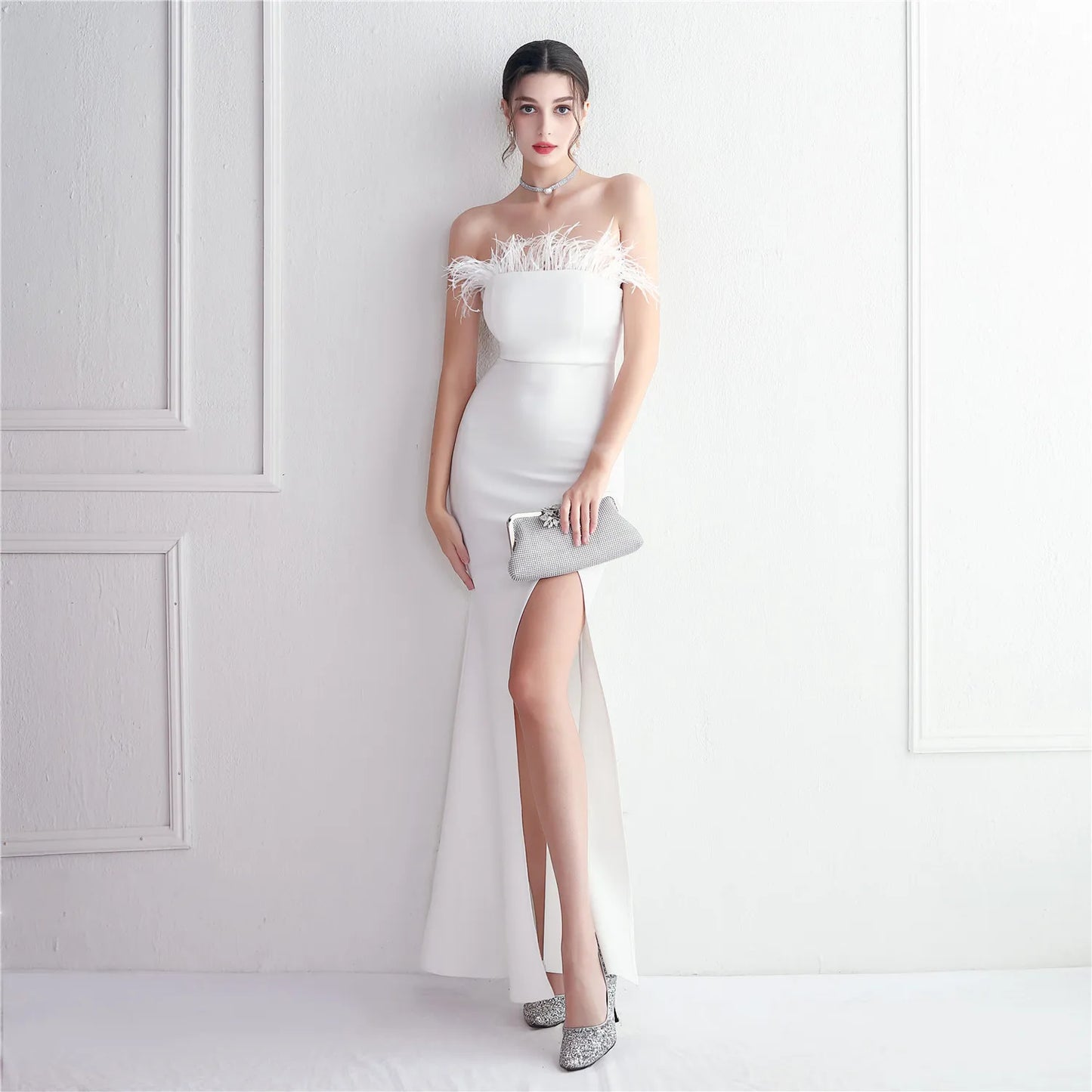 Off shoulder satin dress