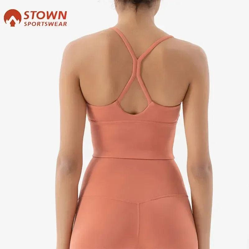 Strappy Sports Bra Nude Yoga Vest Double-sided Brushed Lycra Sexy Sling Beauty Back Fitness Push Up Sports Women Underwear