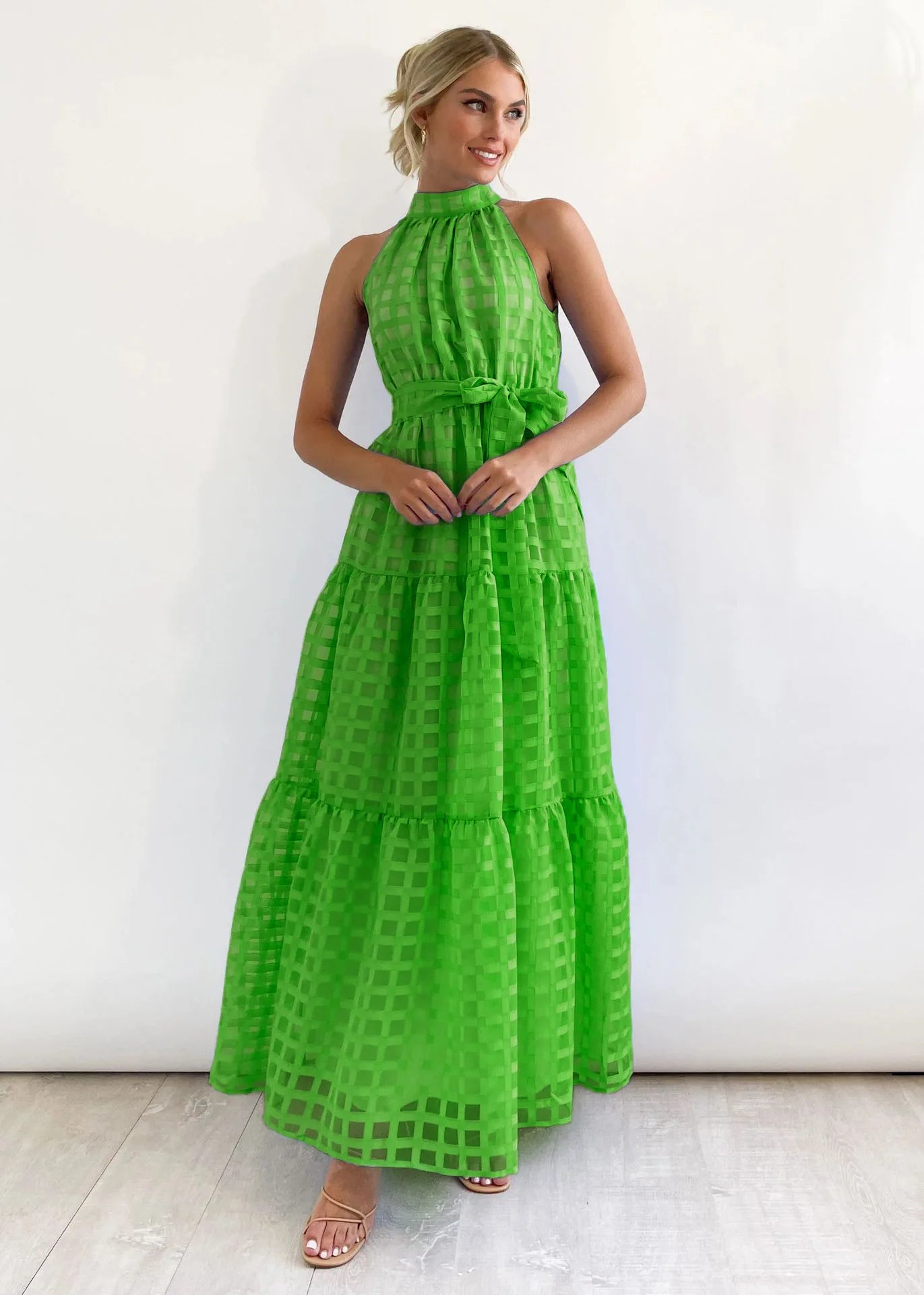 Elegant Women's Evening Green Dress Y2k 2024 Summer Waist Wrap Gentle Maxi Dress Robe Fashionova Outfits For Women Vestido Mujer