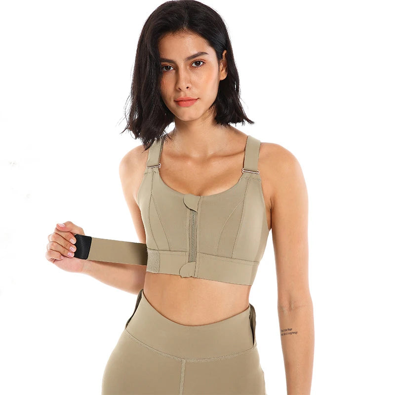 Sports Bras Tights Crop Top Women Yoga Vest Front Zipper Plus Size Adjustable Strap Shockproof Gym Fitness Athletic Brassiere