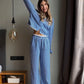 Striped Ladies Nightgown Set Long Sleeve Pyjamas Turn-Down Collar Sleepwear Crop Top Pajama Pants Casual Nightie Suit