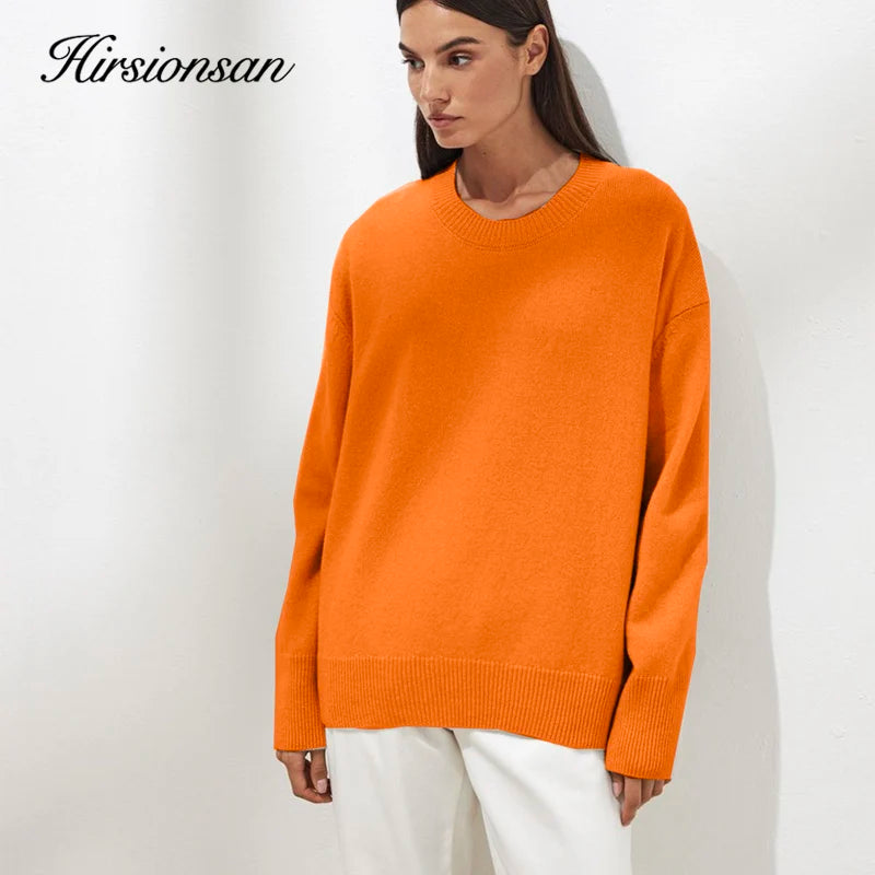 Hirsionsan Oversized Autumn Winter Sweater Women Fashion Basic Knitted Pullover Chic Soft Loose Casual Female Jumper 2023