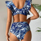 Women Push Up Swimwear Ruffle Printed Bikini Swimsuit Cover Up High Waist V Neck Bikini Set Summer Beach Fashion Bathing Suit