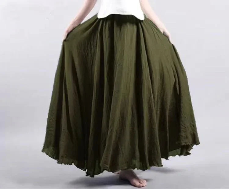 Cotton Linen Women Skirts Maxi Elegant