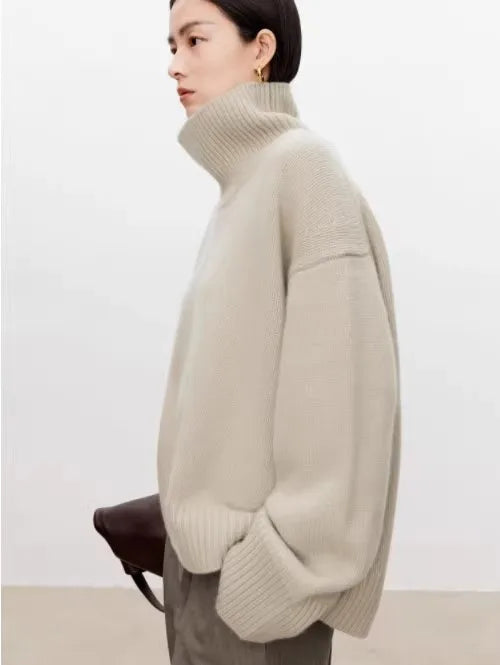 Thickened turtleneck 100% pure cashmere sweater women's loose lazy knit silhouette sweater European products