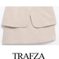 TRAFZA Women's Summer Fashion Dresses Solid O-Neck Sleeveless Pockets Belt Decoration Zipper Female High Street Mini Dress