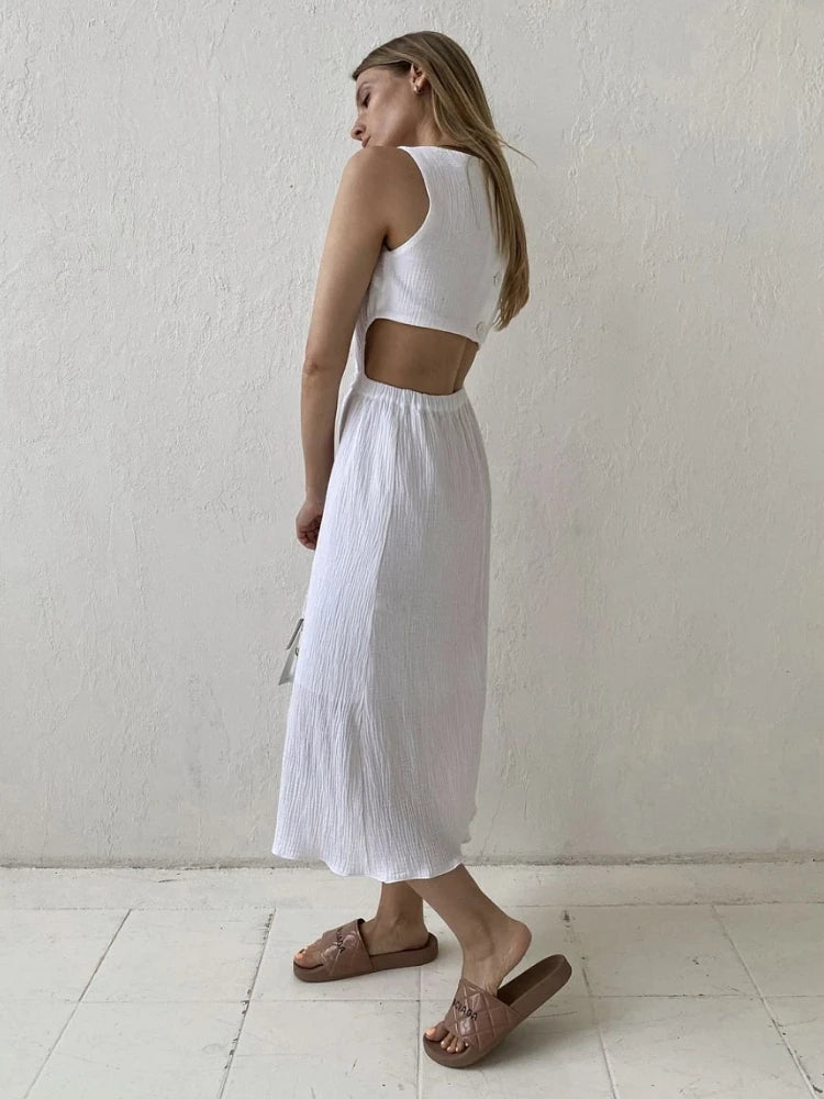 Holiday long Dress Woman 100% Cotton Loose splicing Summer sleeveless Dress Casual Lady Dress 2023