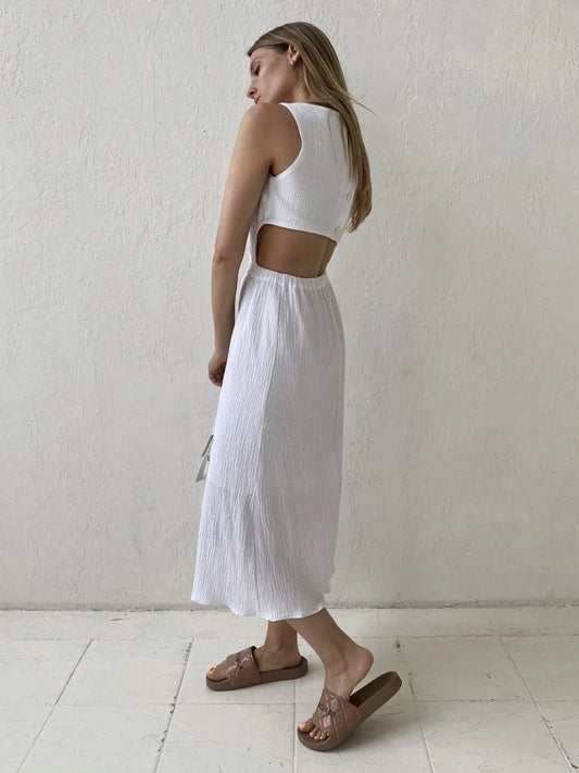 Holiday long Dress Woman 100% Cotton Loose splicing Summer sleeveless Dress Casual Lady Dress 2023