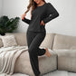 Women's Solid Polyester Fiber Casual Pajama Set Long Sleeved Crew Neck Loose Top Pants Pajamas And Autumn 2 Piece Home Wear Set