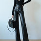 Stylish Chic Black Soft PU Leather Straight Pants Women High Waist Autumn Winter Ladies Faux Leather Trousers 2023