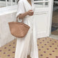 Long Sleeve Maxi Dress Cotton and Linen White Dress for Women