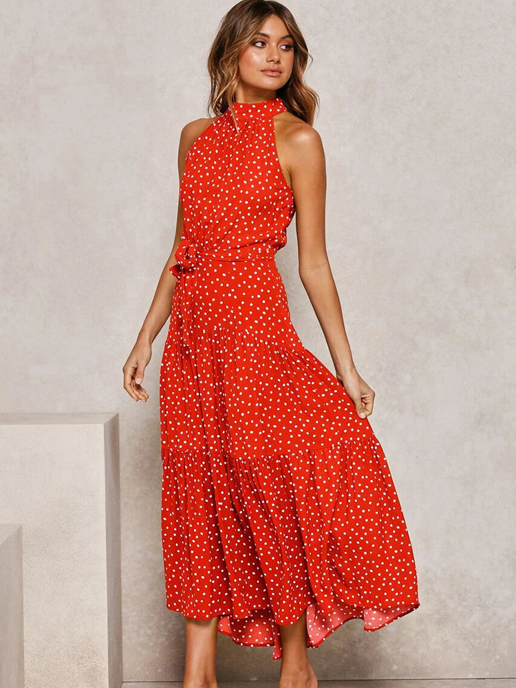 Summer Long Dress Polka Dot Casual Dresses Black Sexy Halter Strapless New 2022 Yellow Sundress Vacation Clothes For Women