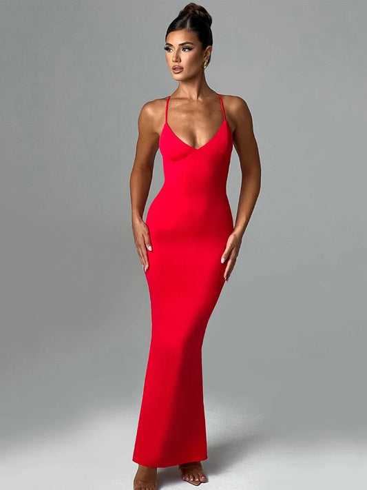 Mozision Spaghetti Strap Backless Sexy Maxi Dress For Women Fashion Summer New Sleeveless Bodycon Club Party Long Dress Elegant