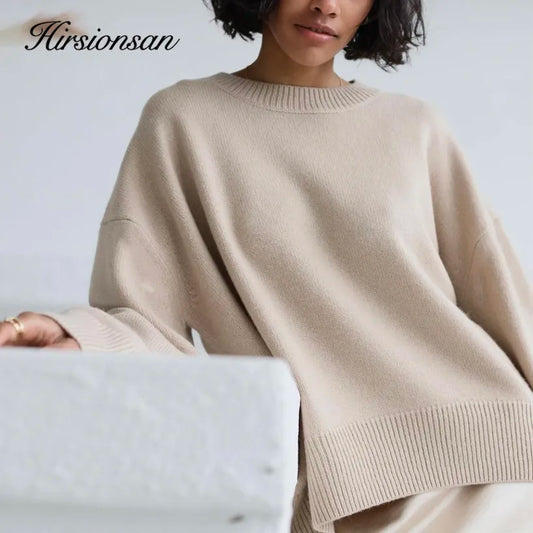 Hirsionsan Oversized Autumn Winter Sweater Women Fashion Basic Knitted Pullover Chic Soft Loose Casual Female Jumper 2023