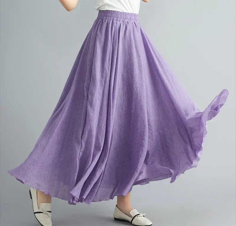 Cotton Linen Women Skirts Maxi Elegant