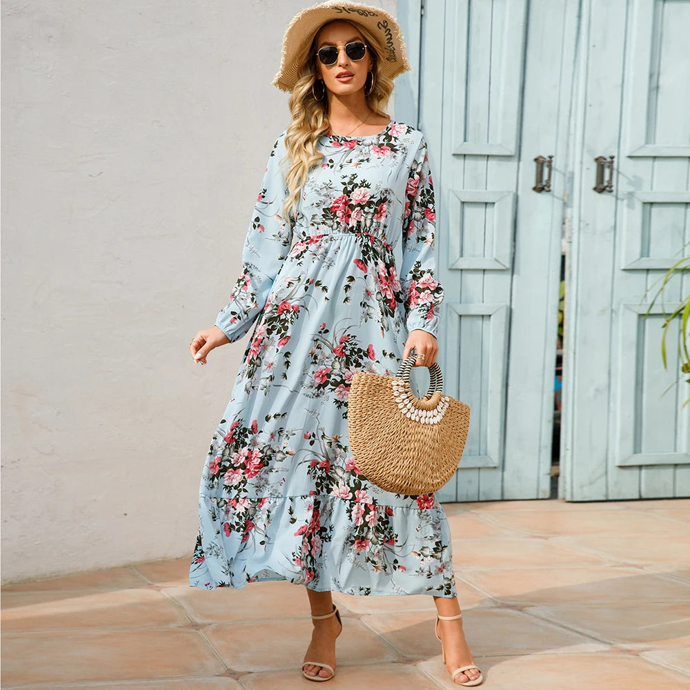 Casual long sleeve floral maxi dress hotsell