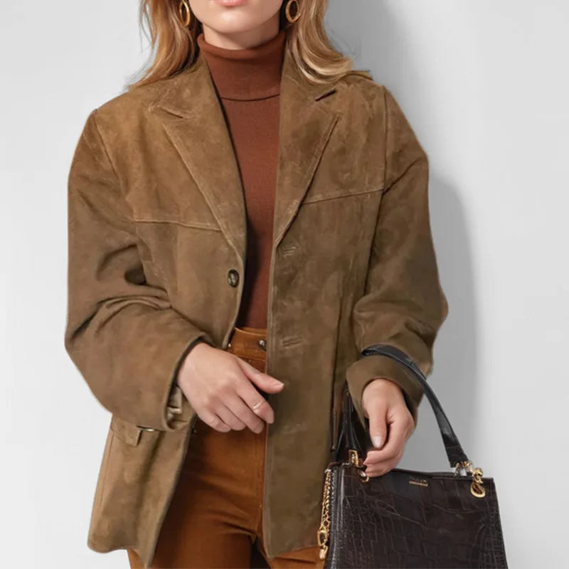 Brown Suede Jacket With Lapel