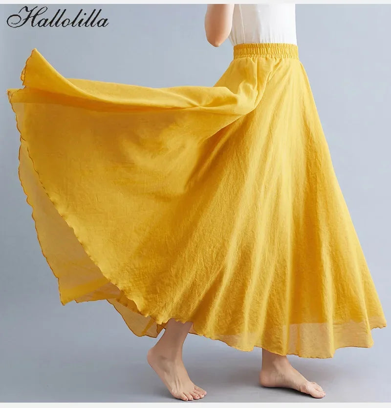 Cotton Linen Women Skirts Maxi Elegant