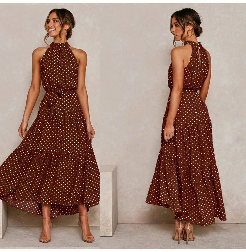 Polka Dot Printed Lace Dress Long Dress for Women