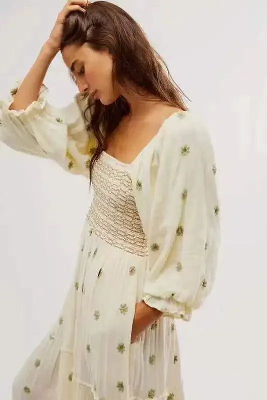 Floral Embroidery Maxi Dress