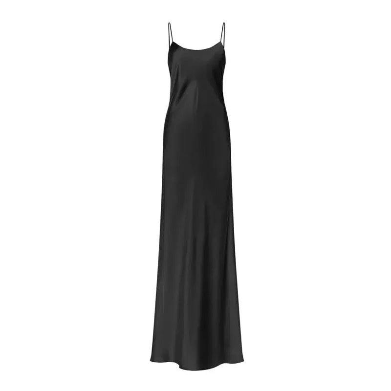 Slim Long Straps Pure Silk Dress