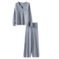 100% Pure Wool Knit Women's Suit V-neck Long-Sleeved Sweater Wide-Leg Pants Trendy Two-Piece Set