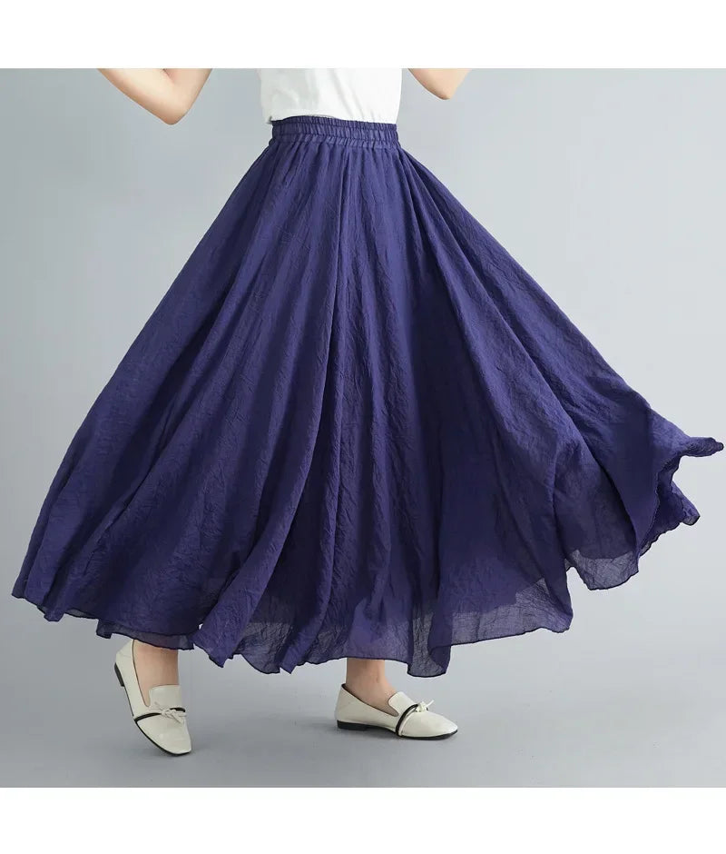 Cotton Linen Women Skirts Maxi Elegant