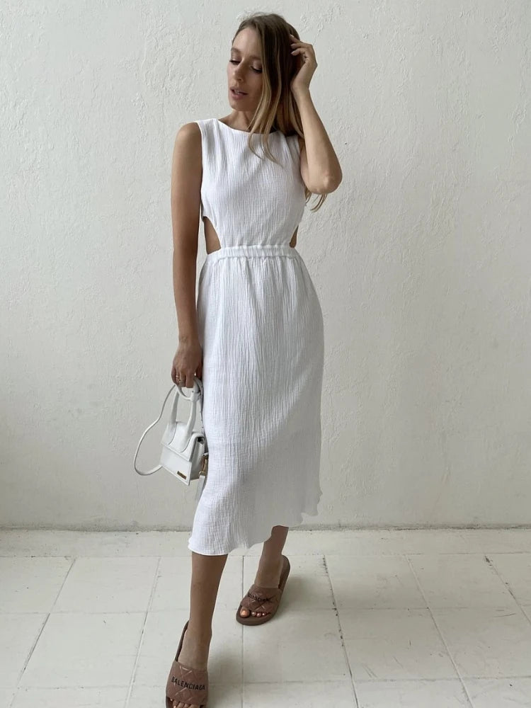 Holiday long Dress Woman 100% Cotton Loose splicing Summer sleeveless Dress Casual Lady Dress 2023