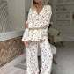 Love Print Cotton Pant Suits For Women Single-Breasted Pocket New In Women's Sleepwear Lapel Long Sleeve Woman