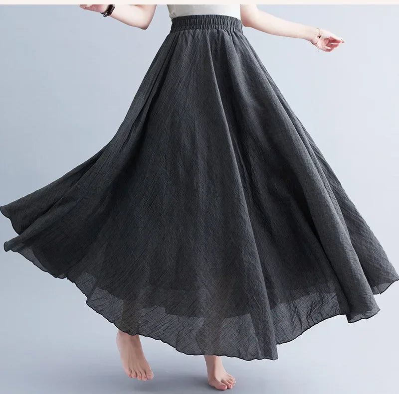 Cotton Linen Women Skirts Maxi Elegant