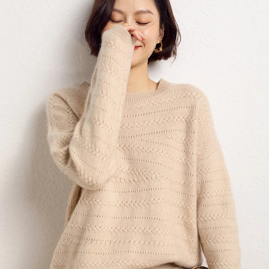 Hollow out decoration cashmere sweater