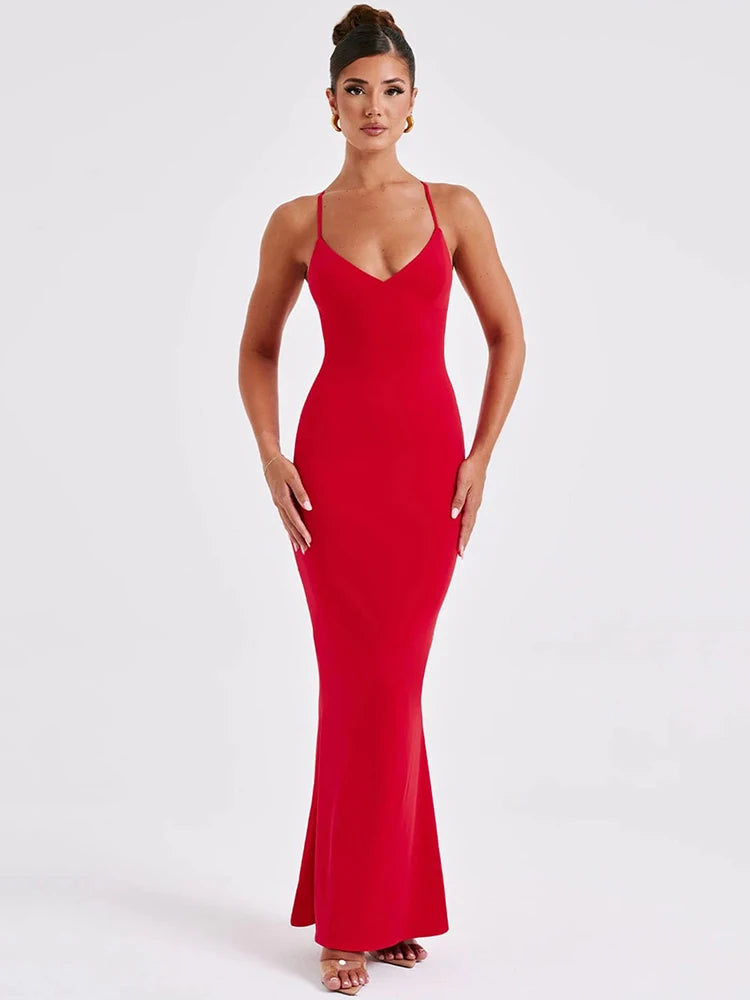 Mozision Spaghetti Strap Backless Sexy Maxi Dress For Women Fashion Summer New Sleeveless Bodycon Club Party Long Dress Elegant