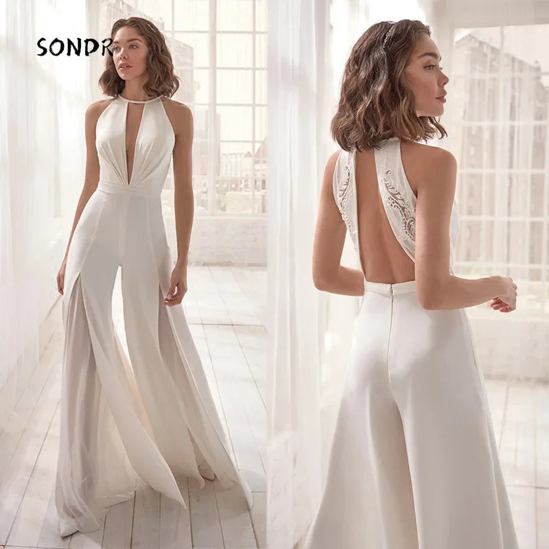 New High-end Young Sexy Club Hollow Out Fresh White Backless Elegant Free Women's High Waist Wide Leg Jumpsuits