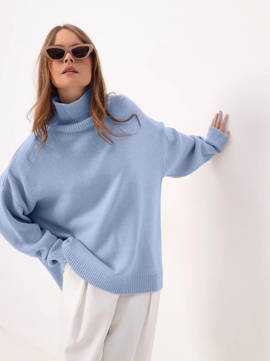 Wolfeel Autumn Winter WomenTurtleneck Knitted Sweater Fashion Oversized Casual Top Loose Jumper Female Pull Thick Warm Pullover