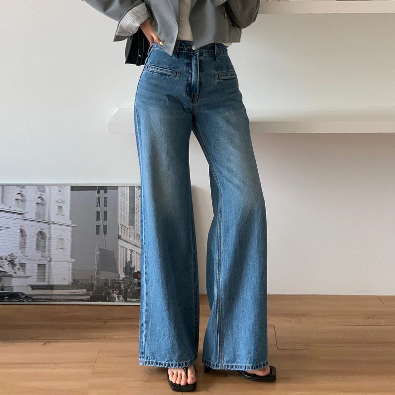 Slimming High Waist Bell Bottom Jeans Women's Summer New Design Wide Leg Pants Straight Cut Trousers Long Jeans Retro Sle