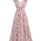 Sexy Pink Printed Deep V Neck Hollow Out Dress Women Sleeveless Ruffle Floral Split Long Dress