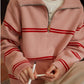 Zipper Striped Pink Sweater Retro Contrast Fashion Autumn/Winter Sweaters for Women 2023 LOOSE Grey Long Sleeve Knit Pullovers