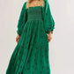 Floral Embroidery Maxi Dress Spring Autumn Long Sleeve Loose Boho Women Ruffles Casual Holiday Tiered Ladies Dresses