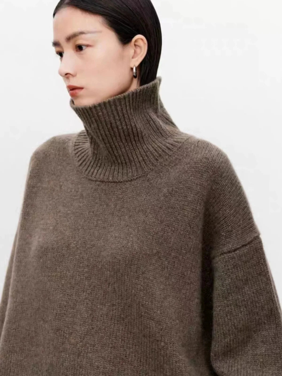 High-end soft waxy turtleneck 100%cashmere sweater women's loose thickened sweater base wool sweater