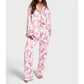 Women 2Pcs Satin Pyjamas Loungewear Set Long Sleeve Lapel Neck Bow/Star Print Shirt Tops+Elastic Waist Pants Sleepwear