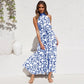 Summer Floral Print Halter Neck Dresses For Women Sleeveless Leace-up Long Dress Casual Beach Holiday Vestidos Female Clothing