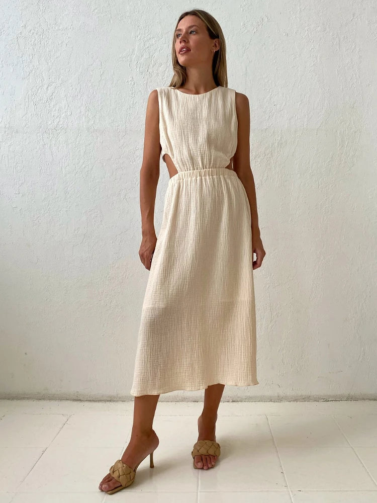 Holiday long Dress Woman 100% Cotton Loose splicing Summer sleeveless Dress Casual Lady Dress 2023