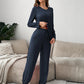 Women's Solid Polyester Fiber Casual Pajama Set Long Sleeved Crew Neck Loose Top Pants Pajamas And Autumn 2 Piece Home Wear Set