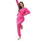 Women's Solid Polyester Fiber Casual Pajama Set Long Sleeved Crew Neck Loose Top Pants Pajamas And Autumn 2 Piece Home Wear Set