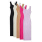 Women Backless Sleeveless Midi Dress Summer Knitted Elegant 5 Colors Elastic Slim Dresses