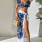 Women Push Up Swimwear Ruffle Printed Bikini Swimsuit Cover Up High Waist V Neck Bikini Set Summer Beach Fashion Bathing Suit